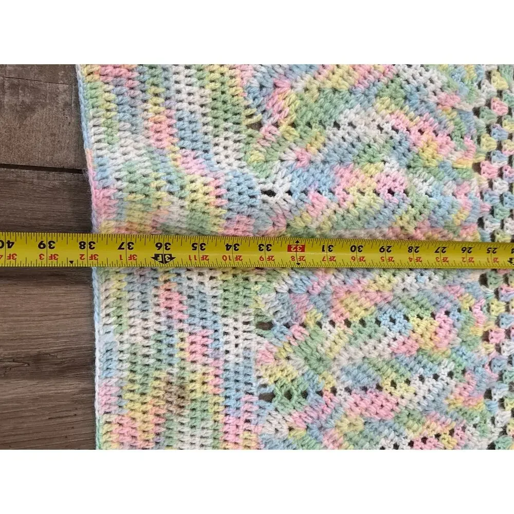 Handmade Crochet Baby Blanket Afghan Pastel Rainbow 37x41 Nursery